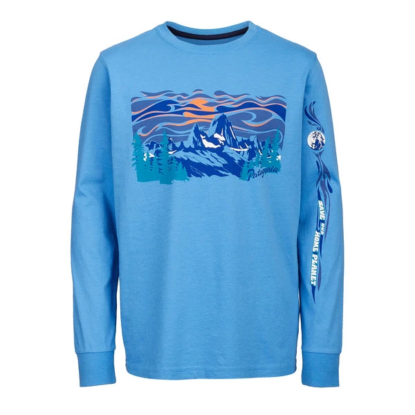 Patagonia K' S L/S REGENERATIVE ORGANIC CERTIFIED COTTON GRAPHIC T-SHIR Kinder Langarmshirt FITZ ROY HOMEPEAKS: BLUE BIRD